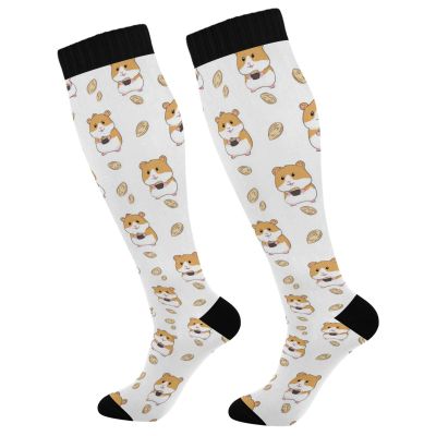 Wusikd Cute Little Hamster Compression Socks for Women and Men Circulation Melon Seeds Long Socks for Athletic Running 1