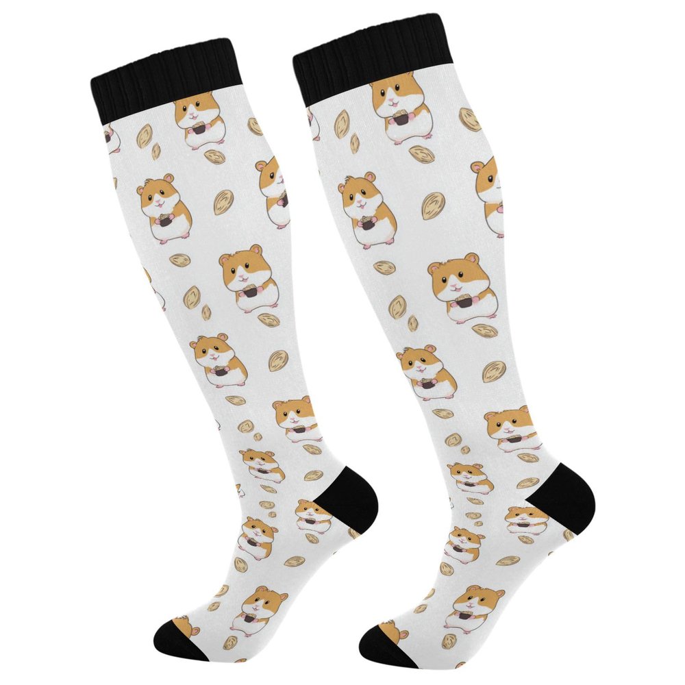 Wusikd Cute Little Hamster Compression Socks for Women and Men Circulation Melon Seeds Long Socks for Athletic Running 1