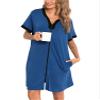 SWOMOG Women Zipper Front House Coat Short Sleeves Robe Zip up Bathrobes Short Nightgown with Pockets S-3XL Navy Small view 4