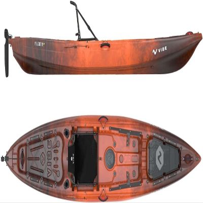 Vibe Yellowfin 120 Sit On Top Kayak - Speed & Stability for Recreational/Fishing, 12ft Superior Tracking, 10 Gear Tracks, Summit Perch Compatible, Ultimate Hero Seat (Wildfire)