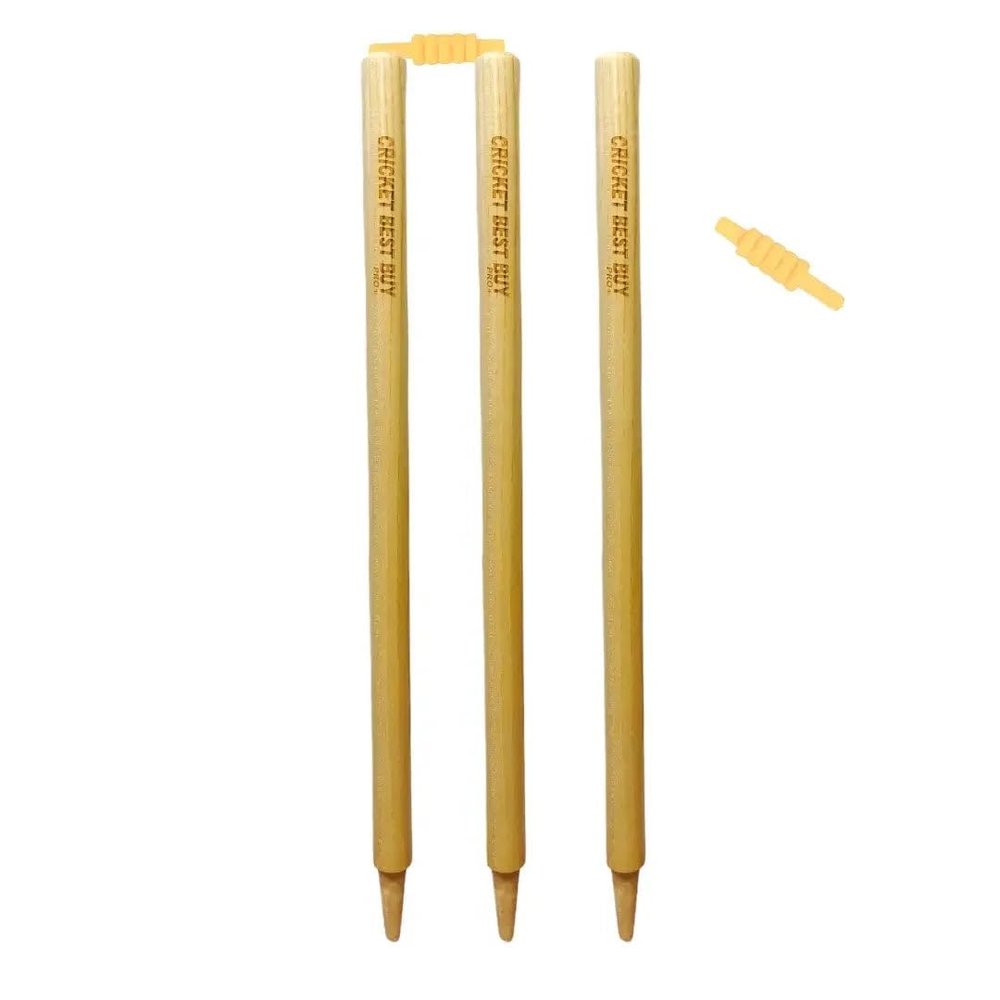 Bratla Cricket wickets with bails - Cricket Stumps Made of Wood, Set of 3 Stumps for Cricket with 2 bails, T20 Cricket Wicket, Cricket Stumps (Natural Wood)