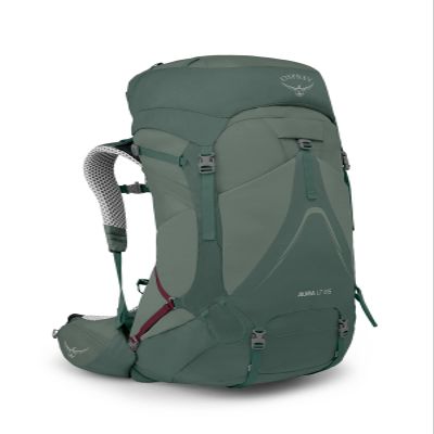 Osprey Aura AG LT 65L Women's Backpacking Backpack, Koseret/Darjeeling Spring Green, WM/L