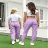 AOWKULAE Women Cargo Pants, Drawstring Elastic Waist Loose Lightweight Tapered Cargo Jogger Pants with Multi Pockets for Women, Light Purple, XX-Large view 3