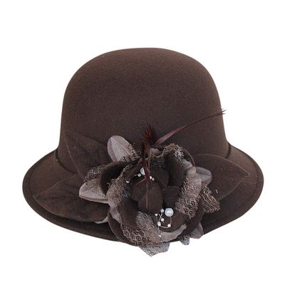 BCDlily Women Derby Elegant Wool Flower Bucket Hat Lady Vintage Cloche Tea Party Bowler Hats
