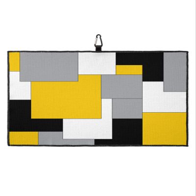 Yellow Grey Black Geometric Golf Towel 24"x16", Absorbent Microfiber Towels Golf Accessories, Middle Century Art Abstract Aesthetics Golf Towels for Golf Bags with Clip Golf Towel Gifts for Man Women