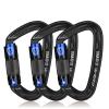 BEIFENG Auto Locking Carabiner 25KN Climbing Carabiner Large Carabiner Clip Obtained UIAA Certification Heavy Duty Carabiners Suitable for Rock Climbing, Camping, Gym,Rescue Black (Black&Blue3Pcs) view 1