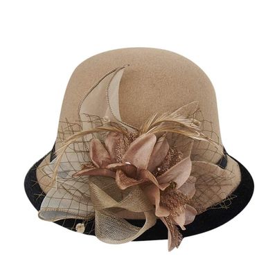 BCDlily Women Derby Elegant Wool Flower Bucket Hat Lady Vintage Cloche Tea Party Bowler Hats