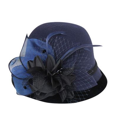 BCDlily Women Derby Elegant Wool Flower Bucket Hat Lady Vintage Cloche Tea Party Bowler Hats