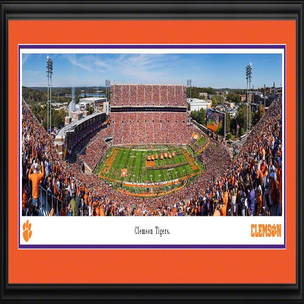 Clemson Football, Team Run Out - 44x18-inch Double Mat, Deluxe Framed Picture by Blakeway Panoramas