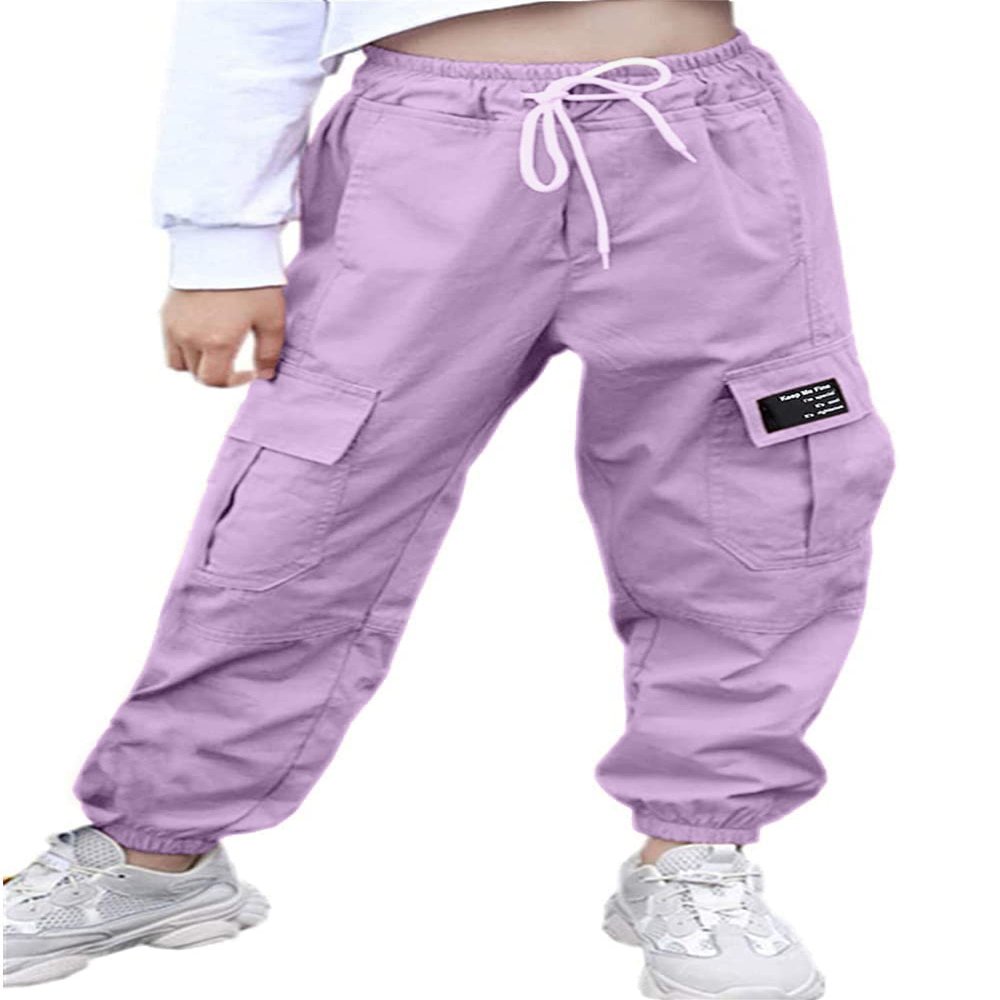 AOWKULAE Women Cargo Pants, Drawstring Elastic Waist Loose Lightweight Tapered Cargo Jogger Pants with Multi Pockets for Women, Light Purple, Large