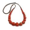 Avalaya Brick Red Graduated Ceramic Bead Brown Silk Cords Necklace/58cm to 70cm L/Slight Variation In Colour/Natural Irregularities view 2