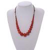 Avalaya Brick Red Graduated Ceramic Bead Brown Silk Cords Necklace/58cm to 70cm L/Slight Variation In Colour/Natural Irregularities view 3