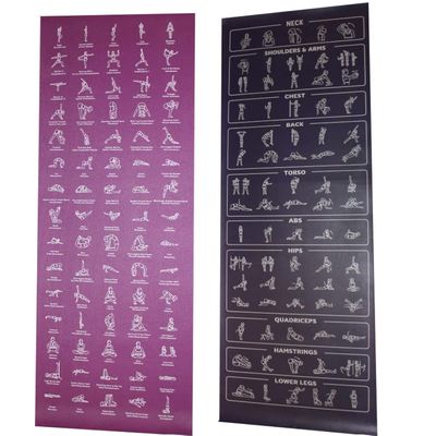 Beginner Instructional Yoga Mat with Poses Printed On It - 75 Illustrated Yoga Poses & 75 Stretches - Non Slip - Yoga Mat For All Genders