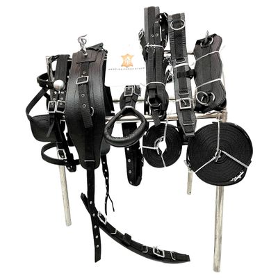 AMAZING HORSE STUFF Nylon Driving Harness for Horse Cart, Heart Shaped Studd & Sparkling Stones on Browband (Full, Cob, Pony, Shetland, Mini, Black) (Shetland)
