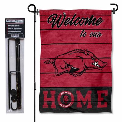 Razorbacks Welcome to our Home Garden Flag with Stand Holder