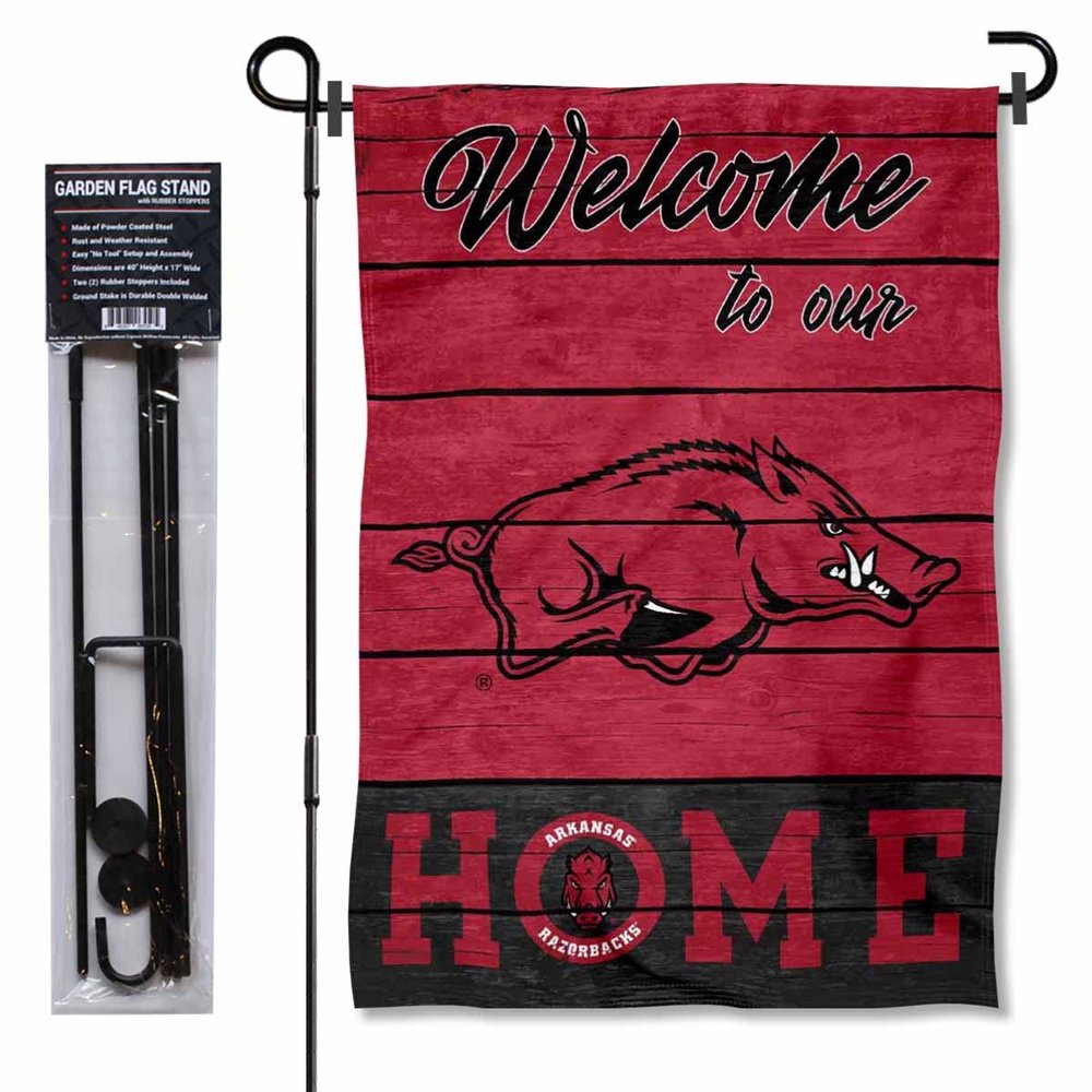 Razorbacks Welcome to our Home Garden Flag with Stand Holder