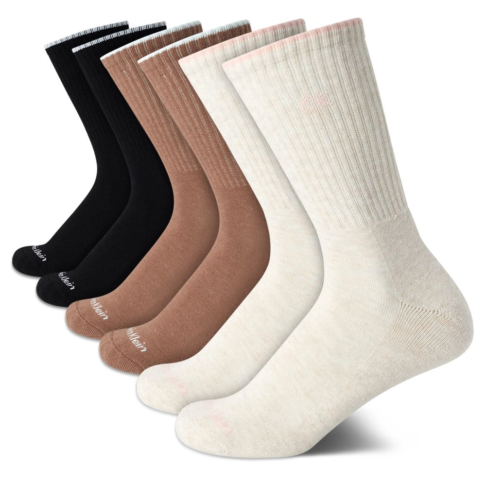 Calvin Klein Women's Socks - Cushion Athletic Crew Socks (6 Pack), Size 4-10, Oatmeal Heather Assorted