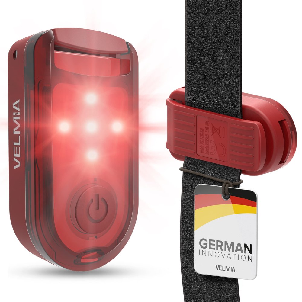 VELMIA Running Light for Runners (2 Pack) for Maximum Safety Through Visibility I Clip On Strobe & Reflective Gear - Dogs, Walking, Bike Taillight, Stroller