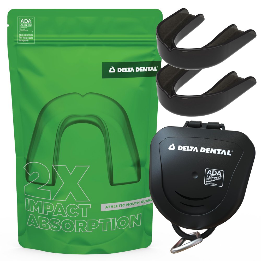 Delta Dental Athletic Sports Mouth Guard - ADA Accepted - 2X The Impact Absorption of Traditional mouthguards for Contact Sports - Works with Braces (Youth, Black) 2 Pack