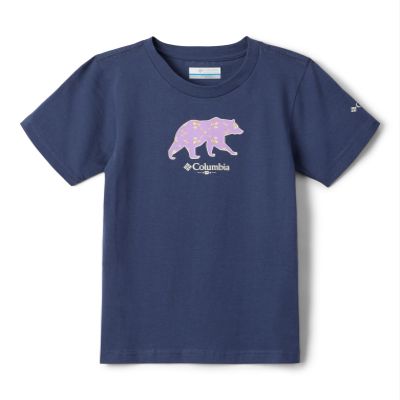 Columbia Youth Girls Bessie Butte Short Sleeve Graphic Tee, Nocturnal/Bearly-Cyanofrond, XX-Small