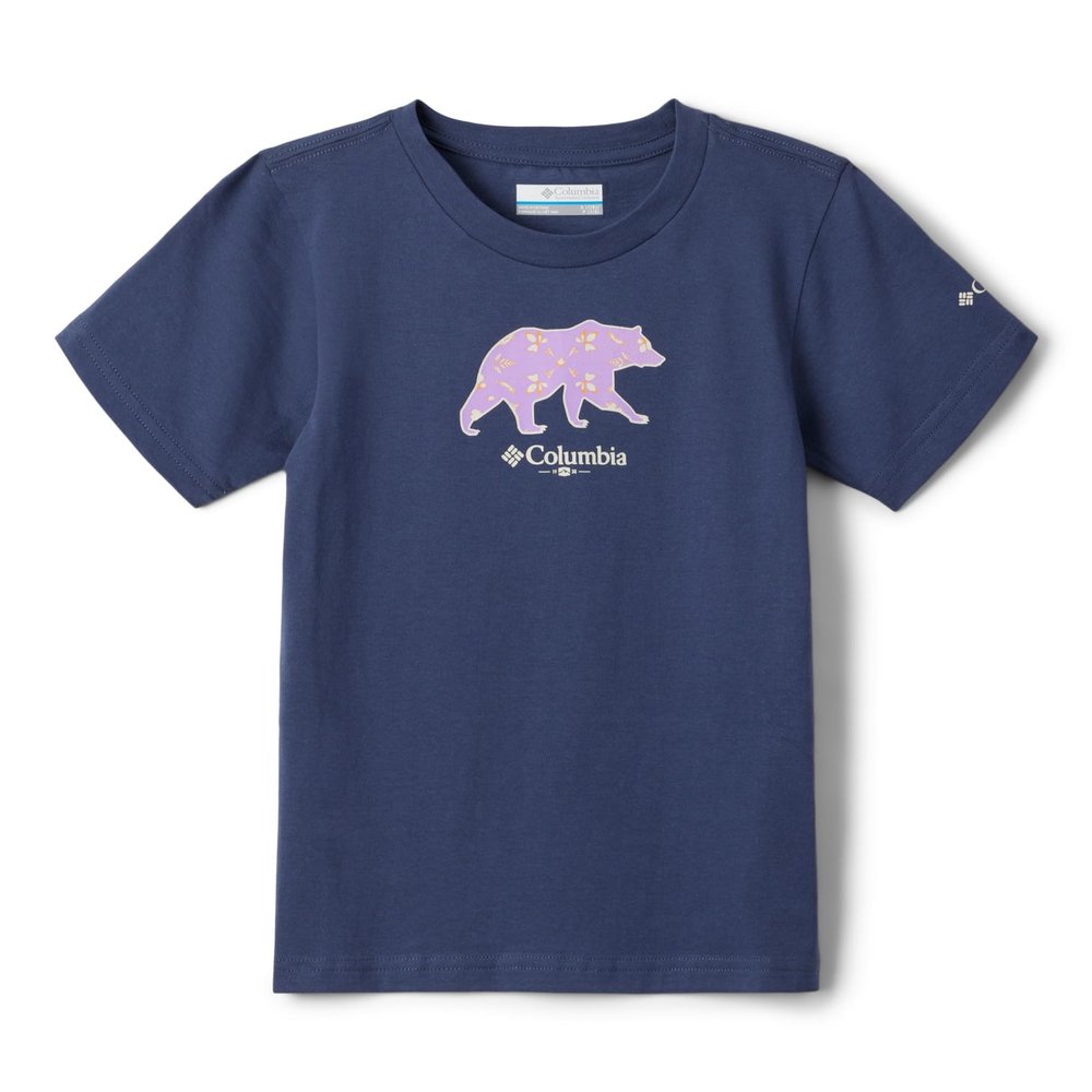 Columbia Youth Girls Bessie Butte Short Sleeve Graphic Tee, Nocturnal/Bearly-Cyanofrond, XX-Small