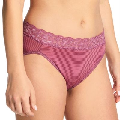 Vanity Fair Women's Flattering Lace Ultimate Comfort Hi-Cut Panty 13280, Berry Glaze Stripe, 7