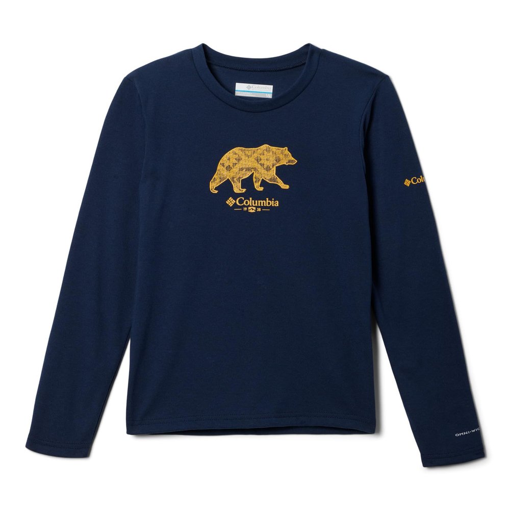 Columbia Youth Boys La Poudre Pass Long Sleeve Tee, Collegiate Navy/Bearly-Checkered Peaks, X-Small