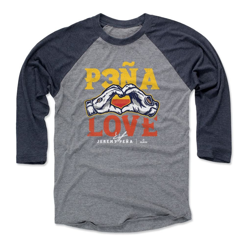 500 LEVEL Jeremy Pena 3/4 Sleeve T-Shirt (Baseball Tee, X-Large, Navy/Heather Gray) - Jeremy Pena Houston Pena Love WHT
