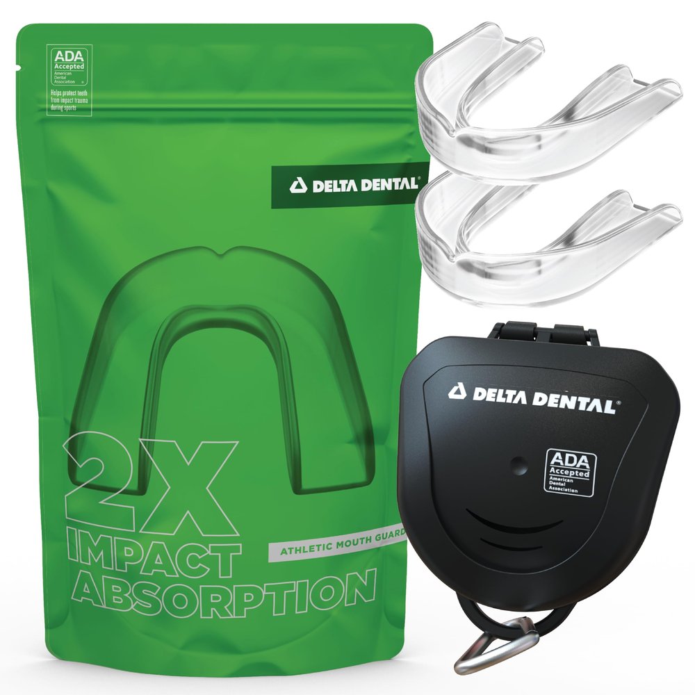 Delta Dental Athletic Sports Mouth Guard - ADA Accepted - 2X The Impact Absorption of Traditional mouthguards for Contact Sports - Works with Braces (Adult, Clear) 2 Pack