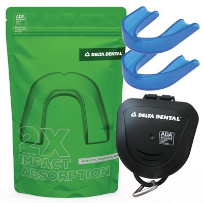 Delta Dental Athletic Sports Mouth Guard - ADA Accepted - 2X The Impact Absorption of Traditional mouthguards for Contact Sports - Works with Braces (Youth, Blue) 2 Pack
