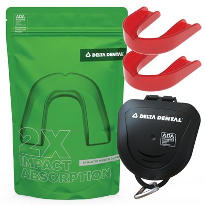 Delta Dental Athletic Sports Mouth Guard - ADA Accepted - 2X The Impact Absorption of Traditional mouthguards for Contact Sports - Works with Braces (Adult, Red) 2 Pack