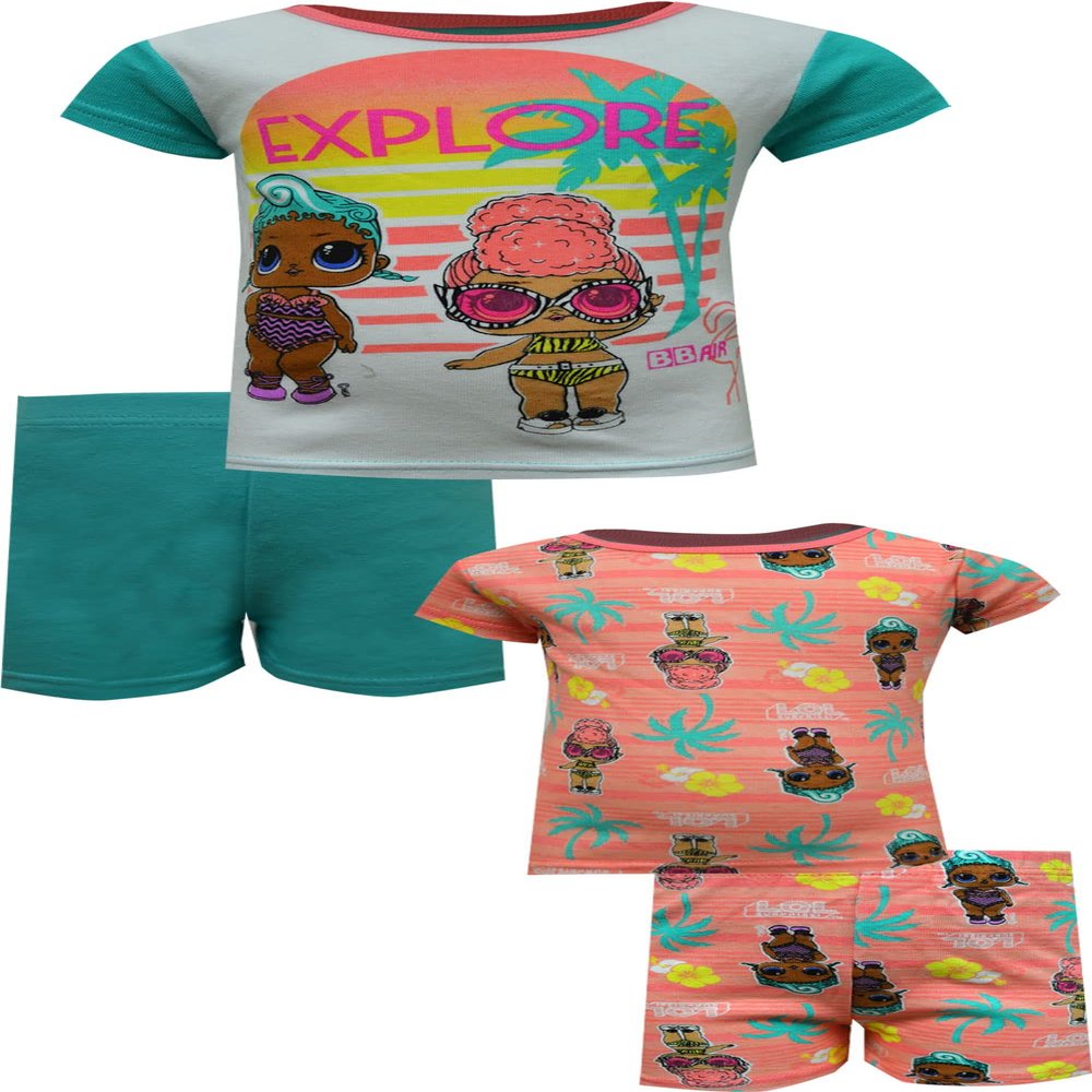 American Marketing Enterprises INC Girls LOL Surprise Vacation Mode 4 Piece Cotton Shortie Pajamas (8) Pink