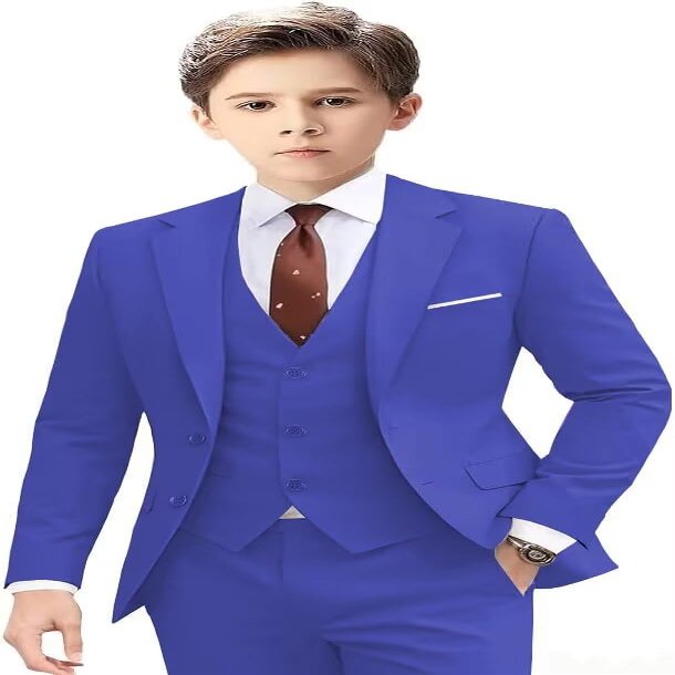 Boys Suits 5 Piece Formal Suit Set Slim Fit Formal Dress Clothes Ring Bearer Outfit for Kids Royal Blue-tie