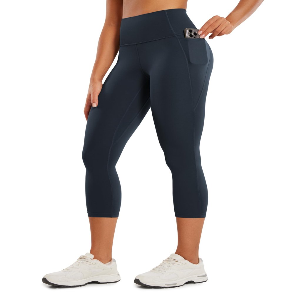 CRZ YOGA Butterluxe Workout Capri Leggings Pockets 21" - High Waisted Gym Athletic Womens Crop Yoga True Navy X-Large