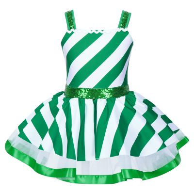 Kvysinly Girls Sleeveless Sequins Ballet Leotard Tutu Dress Figure Ice Skating Dress Candy Cane Christmas Costume Green 4 Years