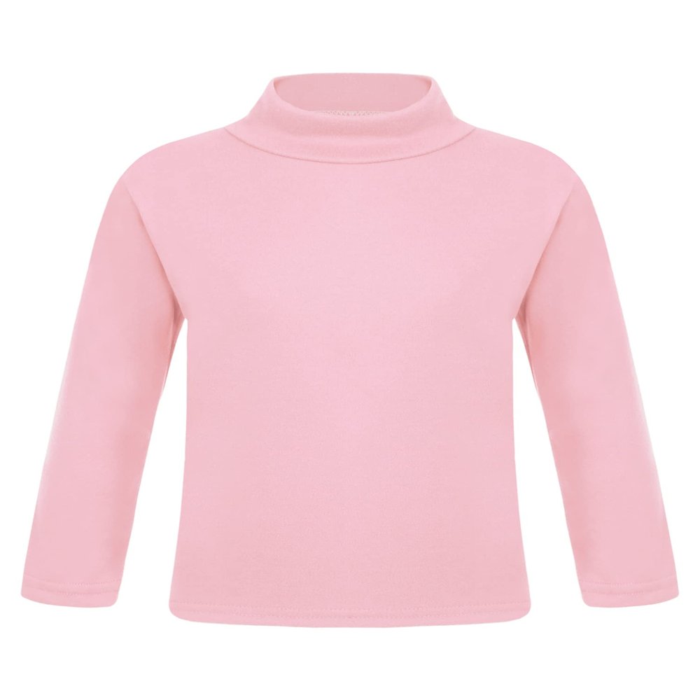 Yhong Kids Boys Girls Turtleneck Thermal Underwear Tops Basic Solid Color Long Sleeves Cotton T-Shirts Undershirts Pink 7-8 Years