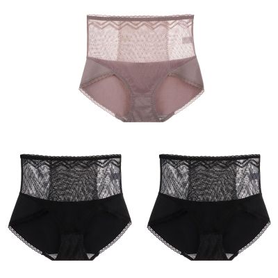 3PCS Women's High-Rise Sexy Lace Panties Solid Cotton Abdomen Hip-Lifting Briefs Hollow Out Mom Lingerie Underwear Large Size (Color : 3 Pcs Combination 6, Size : XL (55-65kg))