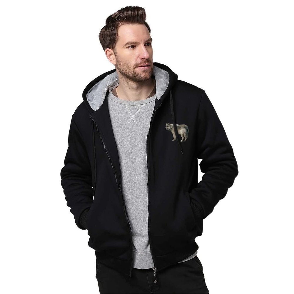 Wolf Fleece Hoodies for Men Thick Heavyweight Hooded Sweatshirt Full Zip Warm Lining Coat
