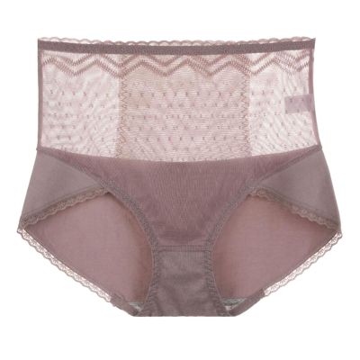3PCS Women's High-Rise Sexy Lace Panties Solid Cotton Abdomen Hip-Lifting Briefs Hollow Out Mom Lingerie Underwear Large Size (Color : Brown, Size : XXL (65-75kg))