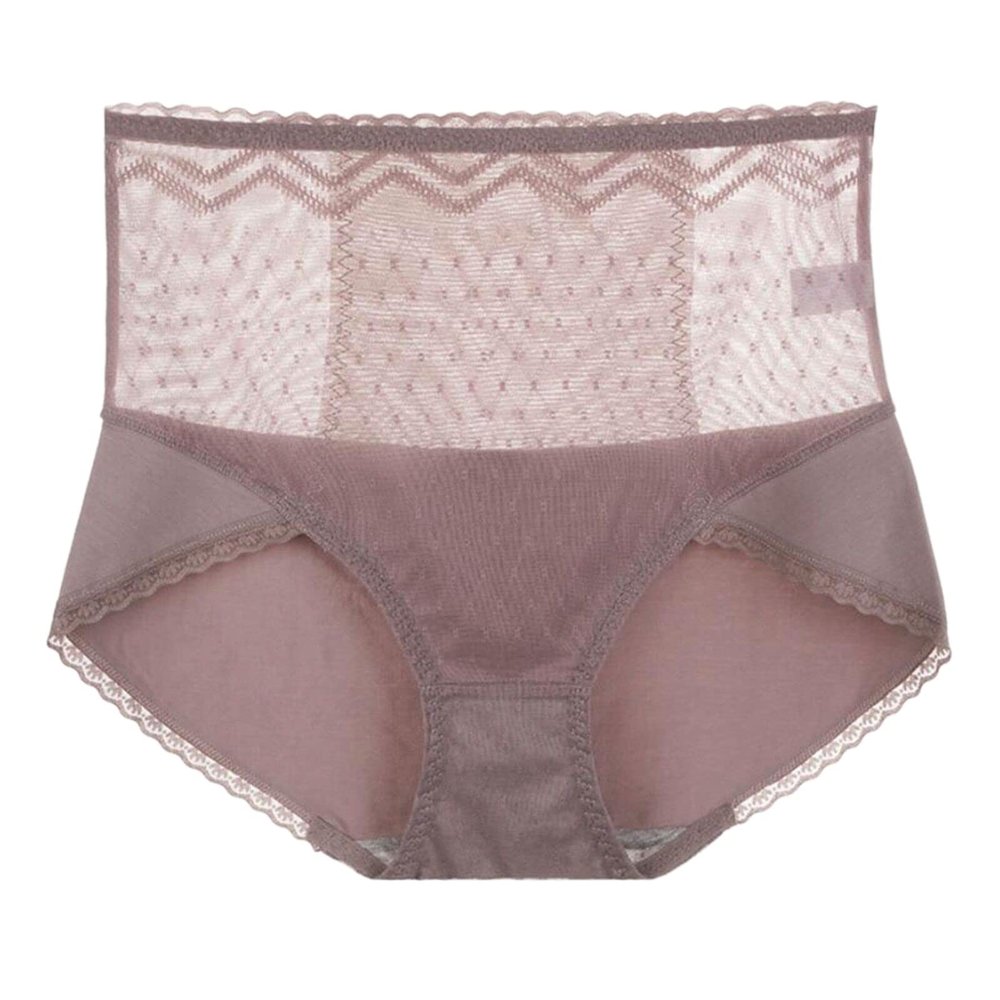 3PCS Women's High-Rise Sexy Lace Panties Solid Cotton Abdomen Hip-Lifting Briefs Hollow Out Mom Lingerie Underwear Large Size (Color : Brown, Size : XXL (65-75kg))