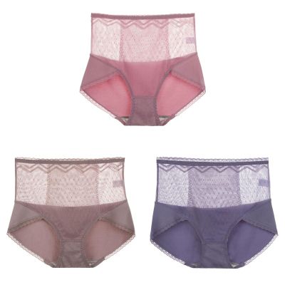 3PCS Women's High-Rise Sexy Lace Panties Solid Cotton Abdomen Hip-Lifting Briefs Hollow Out Mom Lingerie Underwear Large Size (Color : 3 Pcs Combination 4, Size : XXL (65-75kg))