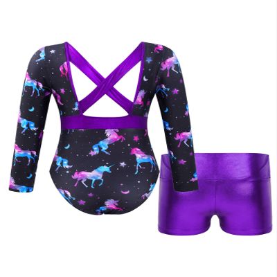 HULIJA Leotards for Girls Gymnastics with Shorts Activewear Shiny Metallic Criss-Cross Biketards Purple 12 Years