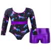 HULIJA Leotards for Girls Gymnastics with Shorts Activewear Shiny Metallic Criss-Cross Biketards Purple 12 Years view 2