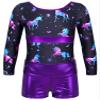 HULIJA Leotards for Girls Gymnastics with Shorts Activewear Shiny Metallic Criss-Cross Biketards Purple 12 Years view 4