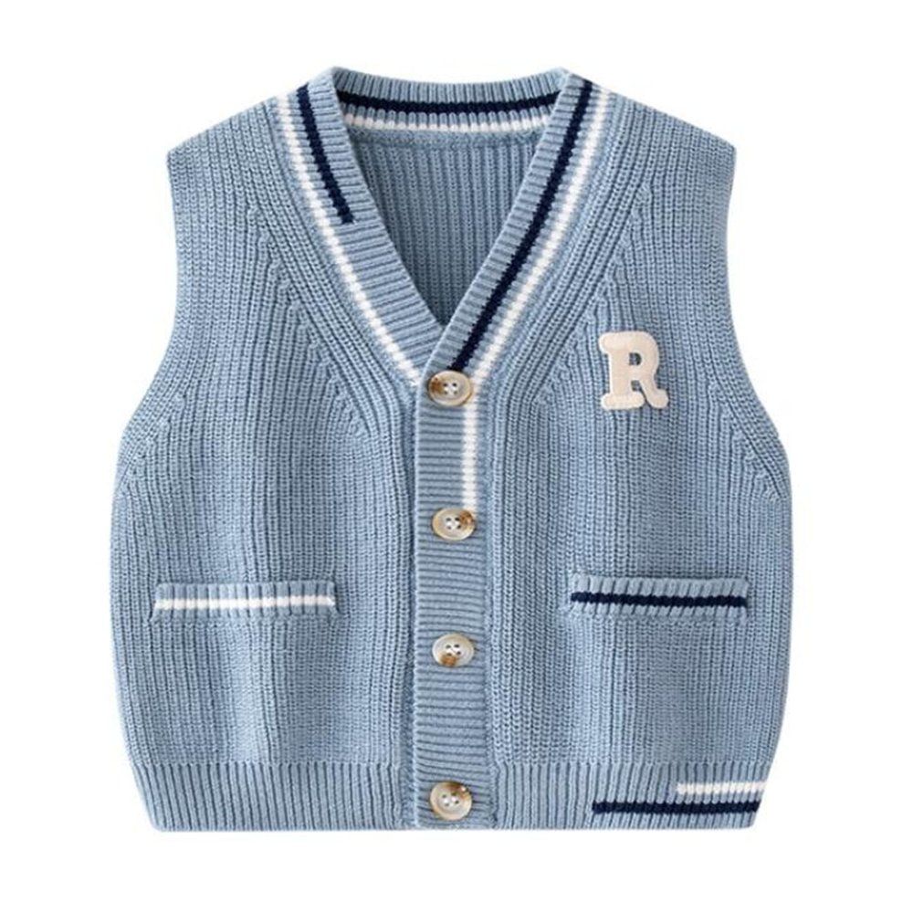 warmstraw Toddler Boys Girl's Sweater Vest Knit Casual Top Comfort Soft V neck Cardigan Vests Blue 6-12 Months