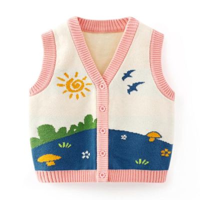 warmstraw Baby Toddler Knitted Sweater Vest Soft Comfort Waistcoat Vest Pattern Cardigan Pink 12-24 Months