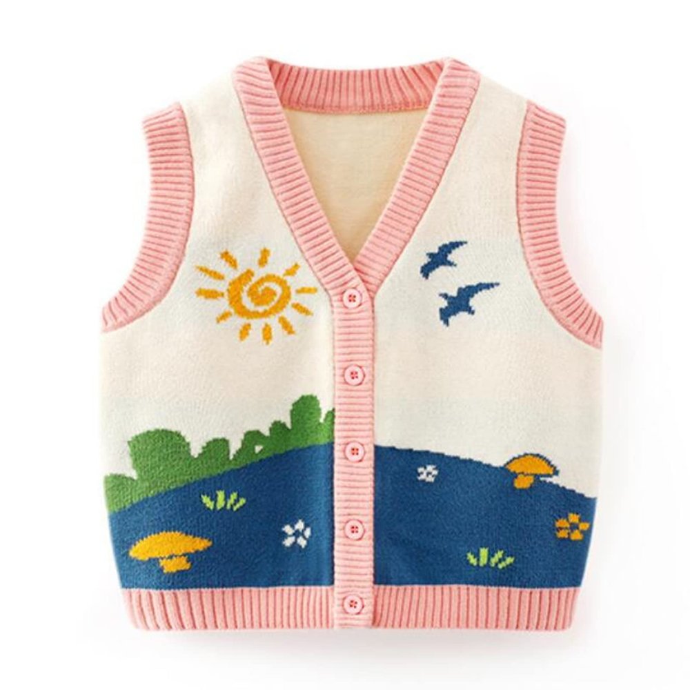 warmstraw Baby Toddler Knitted Sweater Vest Soft Comfort Waistcoat Vest Pattern Cardigan Pink 12-24 Months