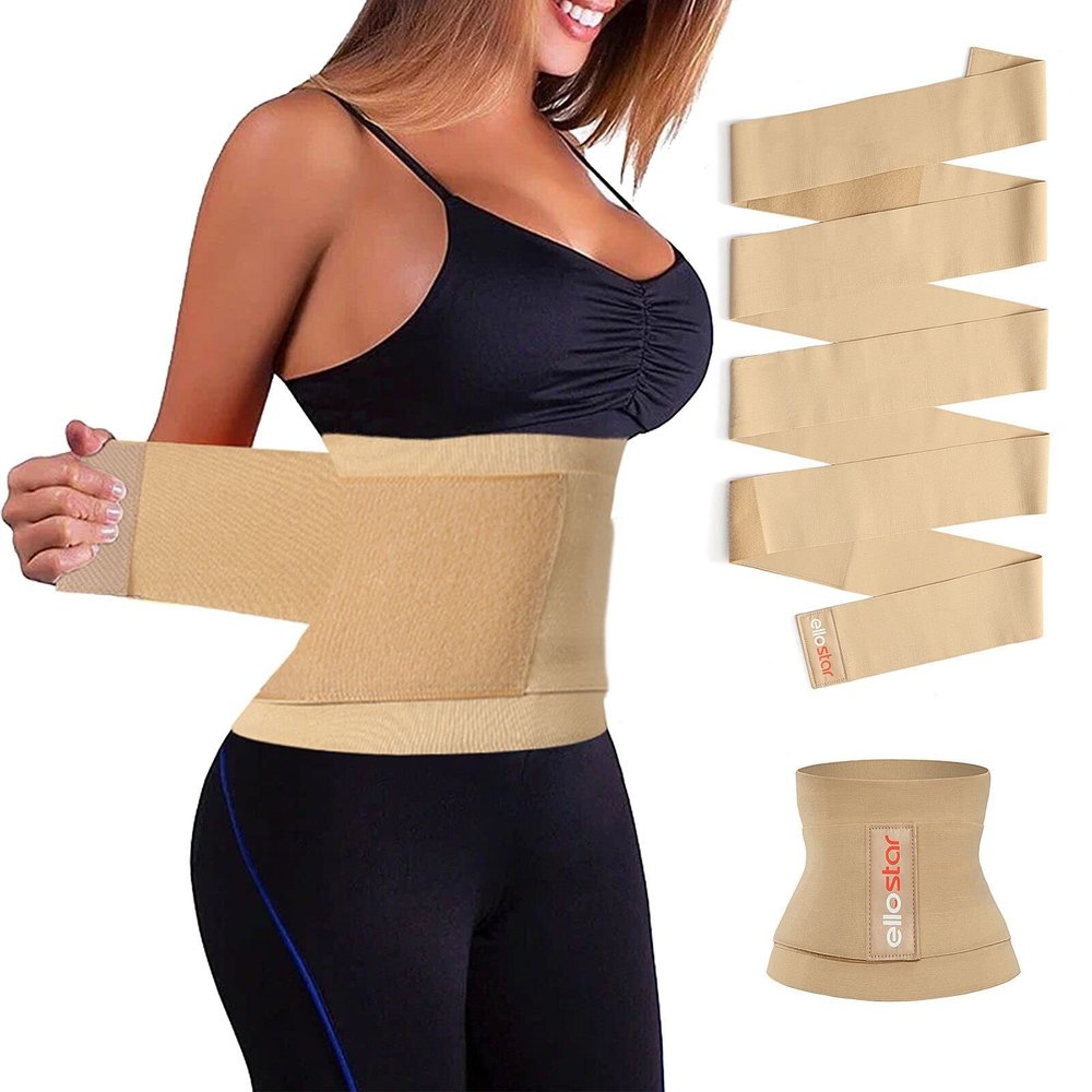 ellostar Waist Wrap Waist Trainer Tummy Control Band Waistline Bandage Body Shaper, Sweat Shapewear, Daily Use Workout Belt (Beige)