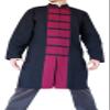 Svenine Chinese Collar Knee Length Kung Fu Jacket or Long Cotton Mandarin Shirt, Large, Muang Black and Muang Dark Red view 1