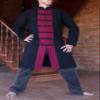 Svenine Chinese Collar Knee Length Kung Fu Jacket or Long Cotton Mandarin Shirt, Large, Muang Black and Muang Dark Red view 2